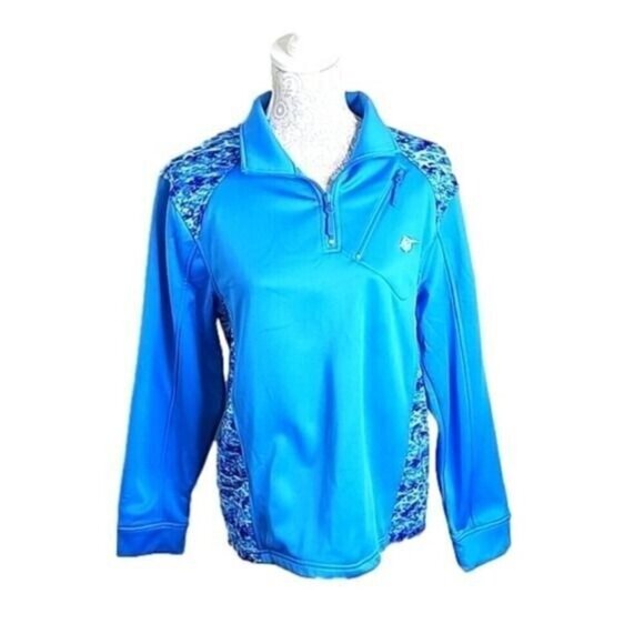 Heybo 1/4 zip Sweatshirt Outdoor Blue & Camo Fishing Men's Small - Picture 1 of 6